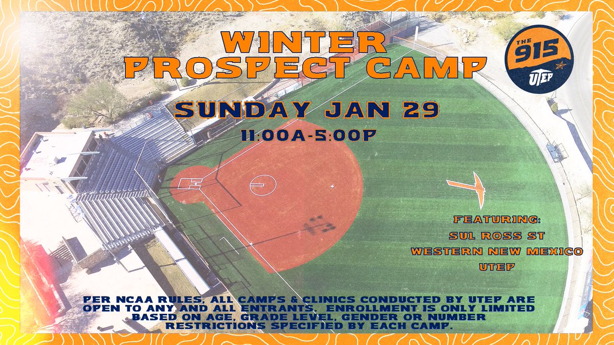 It’s not too late to sign up for this weekend’s  2023 Winter Prospect Camp this Sunday! Confirmed coaches: Sul Ross and Western New Mexico! Don’t miss out on an opportunity to showcase your skills. Data will be taken using advanced analytics like the Rapsodo!
