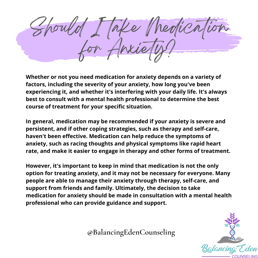 BalancingEden's tweet image. Should I take medication for anxiety? balancingedencounseling #affirmations #quotes #positiveaffirmations #mentalhealth #counseling #therapy #teletherapy