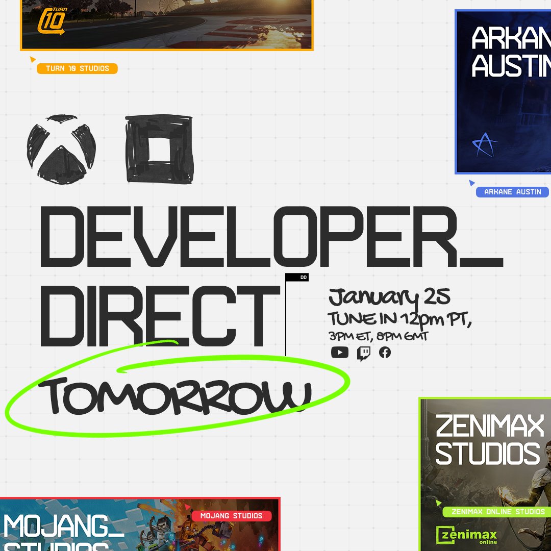 Only one more sleep until Developer_Direct day, where you'll get an exclusive look at highly-anticipated games directly from their developers! 

January 25th. 12 pm PT. See you there: xbx.lv/3HqrZF8 | #DeveloperDirect