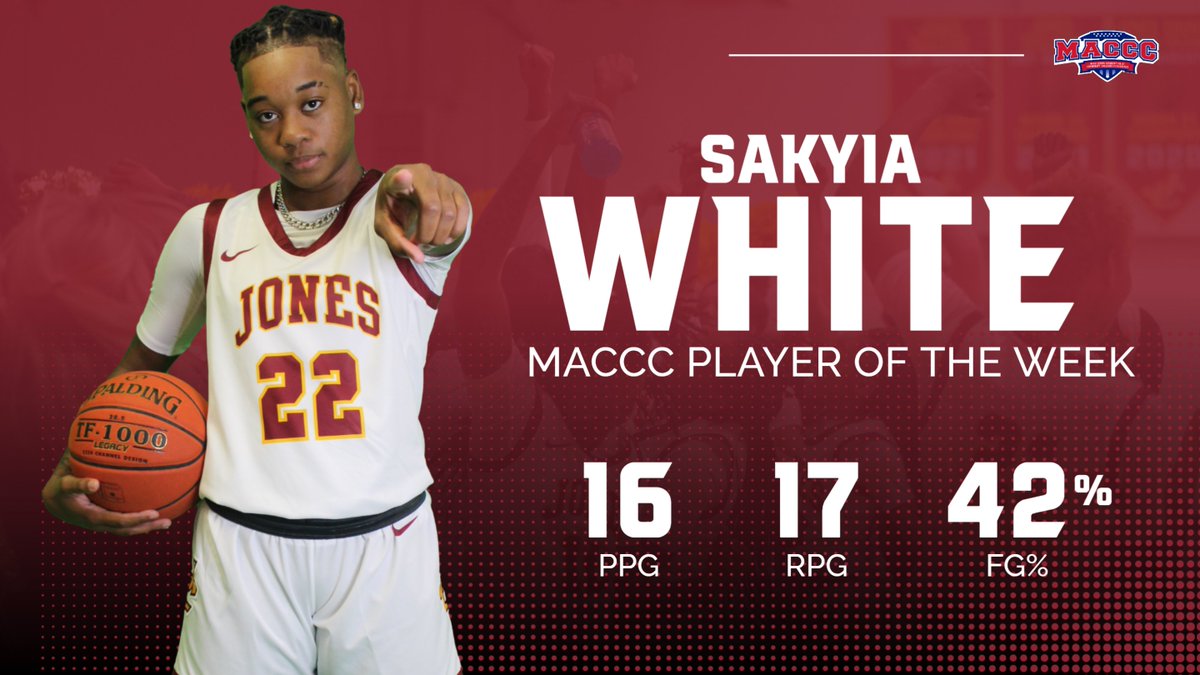 JC_Bobcats's tweet photo. A walking ππ π¦πππ-ππ π¦πππ, #FSU signee Sakyia White has been named the MACCC Player of the Week. White has 15 double-doubles in 17 games for No. 11 Jones. https://t.co/aNy4J8LtV3