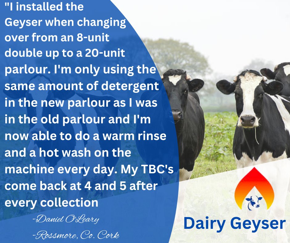Testimonial Tuesday!
To know more about Dairy Geyser, call us <a href="/087/">087</a> 236 2397
Visit us: dairygeyser.ie
#dairyfarm #farmers #farming #farmingtip #agrilife #irishagrilife #farmersinireland #farm #agriculture #farmlife