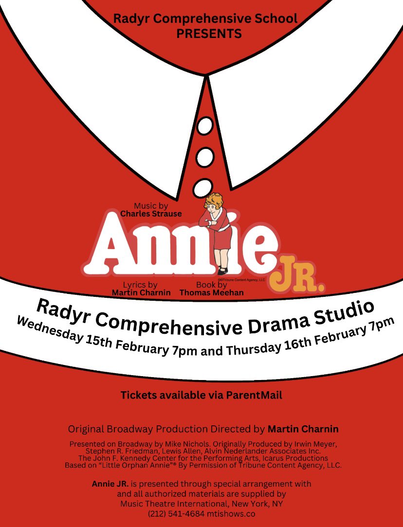 Open night is 3 weeks tomorrow! Don’t forget to get your tickets via Parentmail 🎟️🎭 #RadyrAnnie23 <a href="/RadyrMusic/">Radyr Music</a>