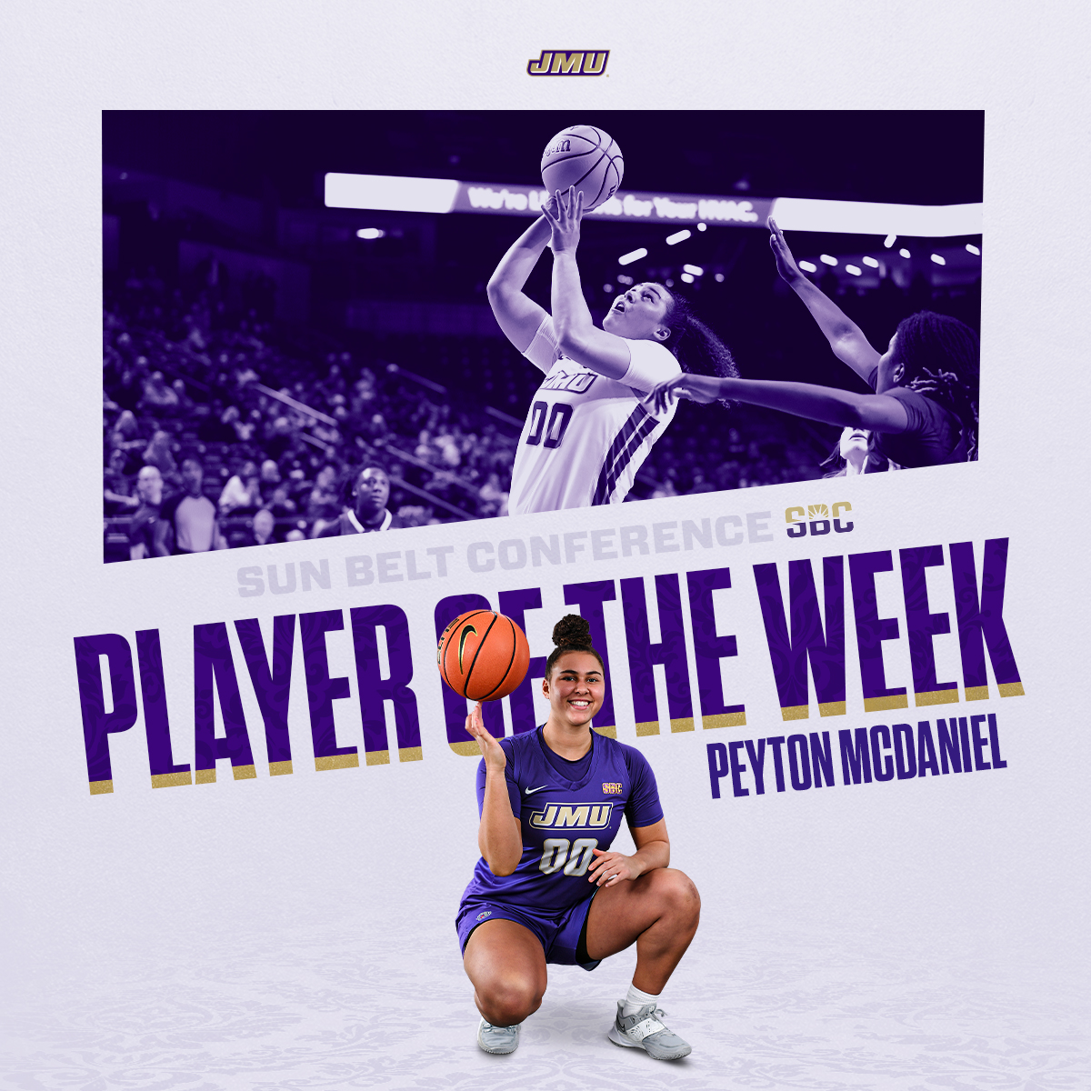 JMU Women's Basketball (@jmuwbasketball) on Twitter photo ๐๐๐๐๐ง๐ข๐๐ฅ ๐๐๐ซ๐ง๐ฌ ๐
๐ข๐ซ๐ฌ๐ญ ๐๐ฎ๐ง ๐๐๐ฅ๐ญ ๐๐ฅ๐๐ฒ๐๐ซ ๐จ๐ ๐ญ๐ก๐ ๐๐๐๐ค ๐๐จ๐ง๐จ๐ซ
<a href="/PeytonMcDaniel0/">Peyton McDaniel</a> scored 54 points last week, knocking down 12-of-22 (54.5%) from three! ๐ฏ
๐ฐ bit.ly/3kDaet9
#GoDukes ๐๐๐๐๐ง๐ข๐๐ฅ ๐๐๐ซ๐ง๐ฌ ๐
๐ข๐ซ๐ฌ๐ญ ๐๐ฎ๐ง ๐๐๐ฅ๐ญ ๐๐ฅ๐๐ฒ๐๐ซ ๐จ๐ ๐ญ๐ก๐ ๐๐๐๐ค ๐๐จ๐ง๐จ๐ซ
<a href="/PeytonMcDaniel0/">Peyton McDaniel</a> scored 54 points last week, knocking down 12-of-22 (54.5%) from three! ๐ฏ
๐ฐ bit.ly/3kDaet9
#GoDukes