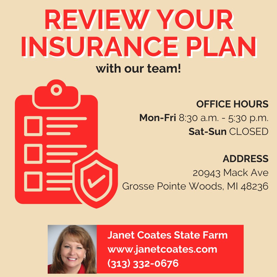 JanetCoatesSFA's tweet image. Are you ready to check your insurance plan? Please stop by our office or give us a call so one of our team members can start helping you today! (313) 332-0676 #JanetCoatesStateFarm #Insurance #InsuranceNeeds