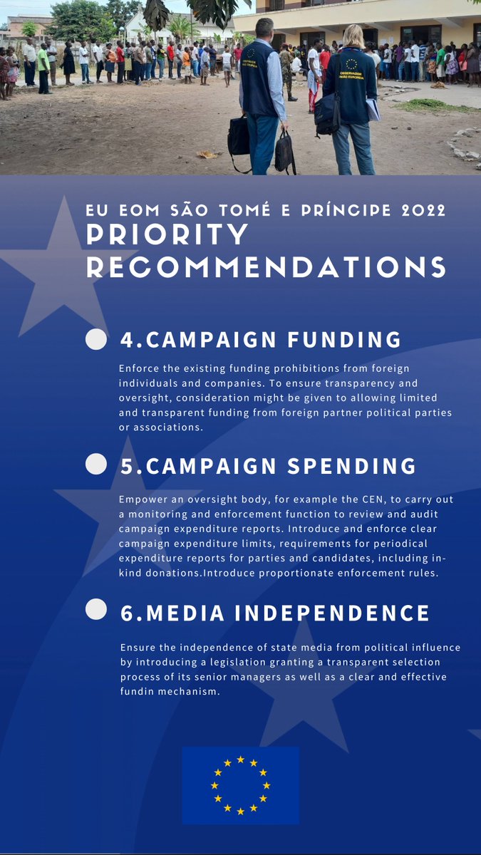 moeueSTP's tweet photo. In the Final Report of the EU EOM São Tomé e Príncipe, there are 6 priority recommendations. Please see them below.
You can read the full report here:
https://t.co/0b2n9sraqa https://t.co/4u40ZQMMux