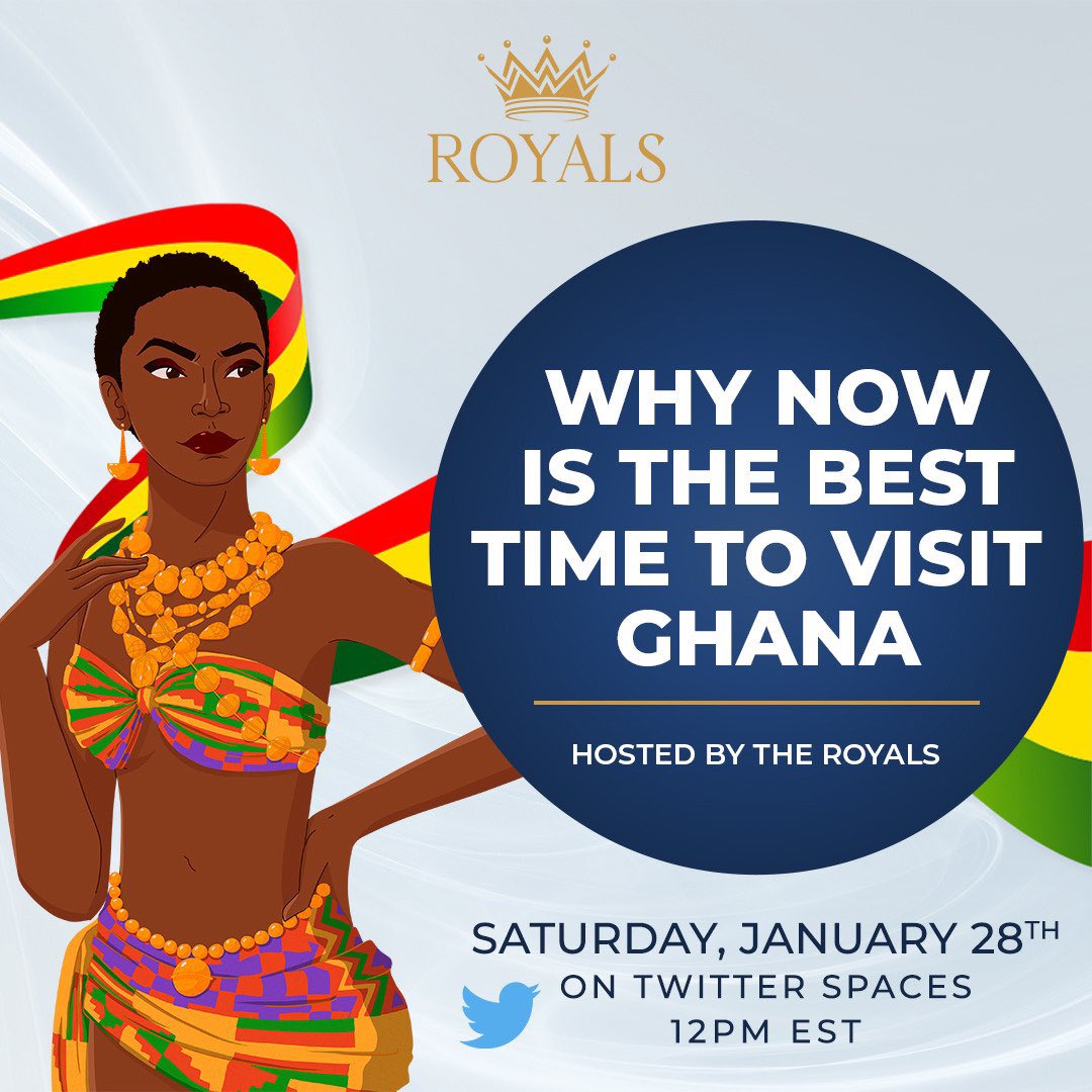 Discover how we pulled off the #1 trending event in Ghana this December &amp; How We Plan To Do it Again.🤩

Join our Twitter Spaces this Saturday 1/28 at 12PM EST &amp; learn why now is the best time to visit.

Set a reminder, &amp; bring your travel buddy👯‍♀️
x.com/i/spaces/1BRKj…