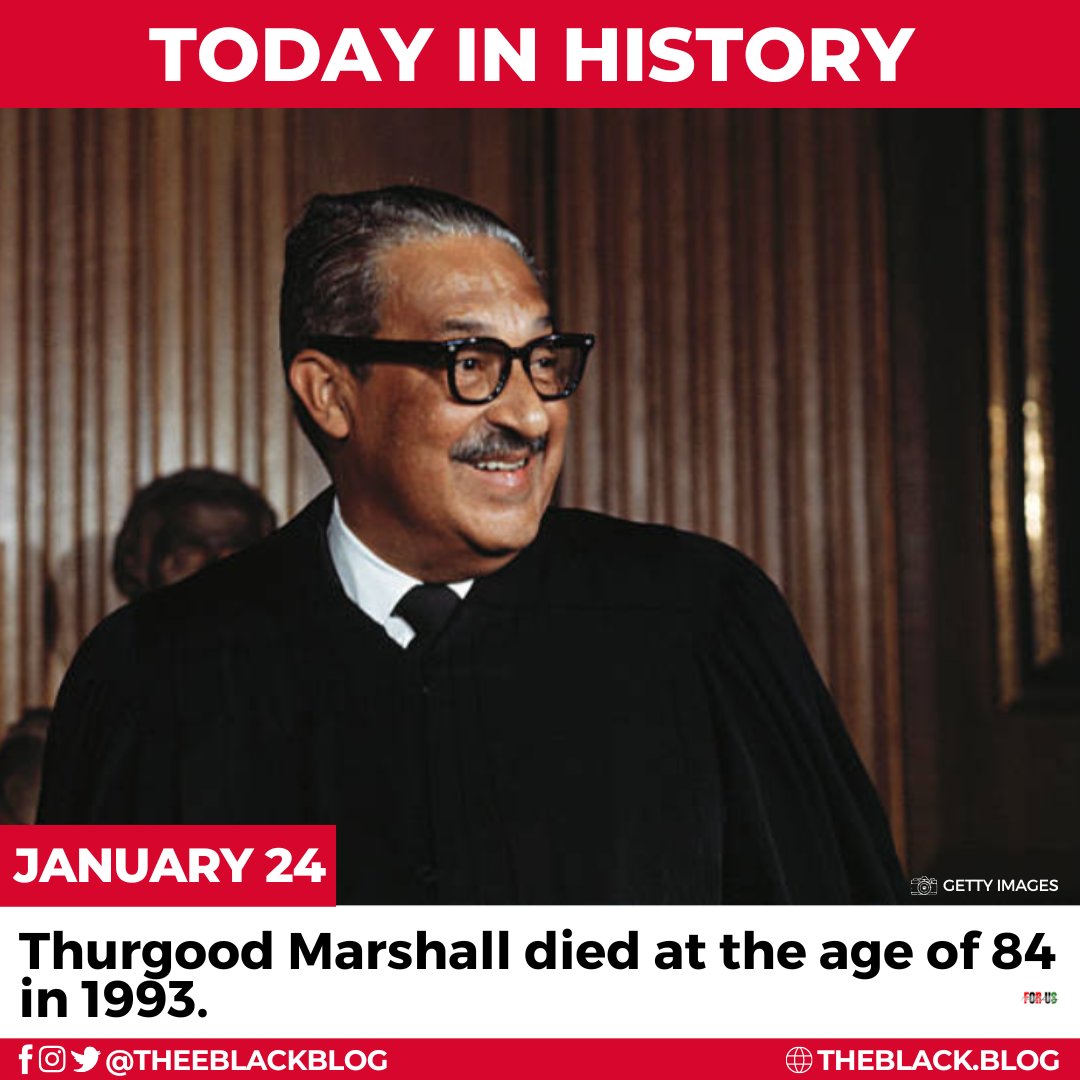 theeblackblog's tweet photo. #TodayinHistory Thurgood Marshall died at the age of 84 in 1993. Thurgood Marshall was the first African American Supreme Court Justice (1967). Read more: https://t.co/Fu3I34kVJX
#TheeBlackBlog #BlackHistory #ThurgoodMarshall #bclrt https://t.co/V21G9AG5uU