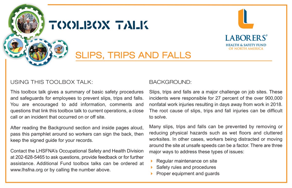 LHSFNA's tweet photo. Weather conditions can put employees at higher risk for slips, trips and falls. Order our Slips, Trips and Falls Toolbox Talk to help protect your employees. #FocusFour
https://t.co/TE9sla3udO https://t.co/3OFkapsEtF