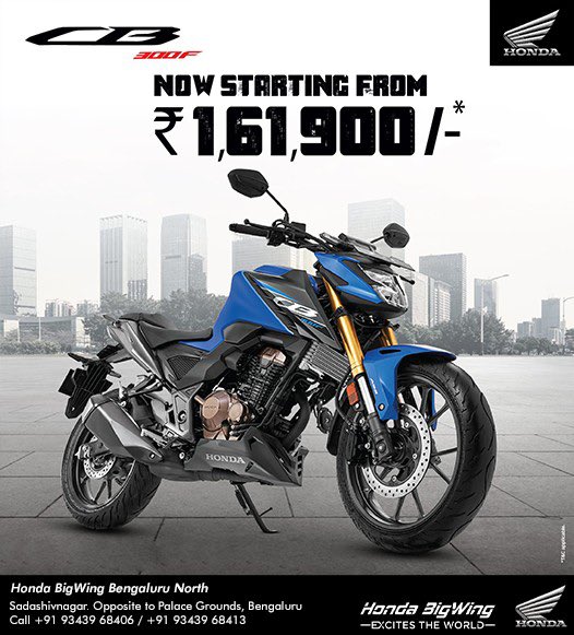 BigwingNorth's tweet photo. A tremendous price drop on your all-new Honda Bigwing CB300F. Now starting at just 1,61,900/-*

#CB300F #TheFormidable #Naked #StreetFighter #StreetBike #StreetBikers #HondaBigWing #BigWingIndia #Motorcycle #Bikes #BikeRides #yelahanka #Banglore #BangloreRides https://t.co/syU2OYQ3oa