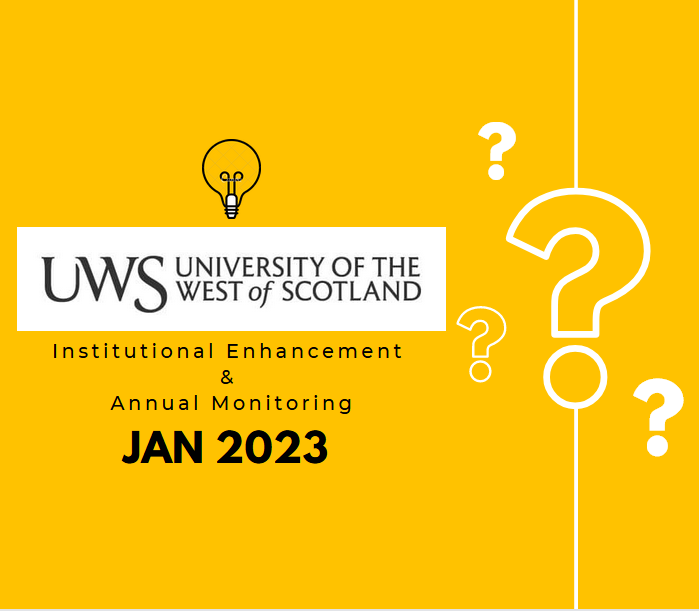 It's January...
It's time...
It's in person!
Tomorrow (25th January) is our annual Institutional Enhancement and Annual Monitoring review <a href="/UniWestScotland/">UWS</a> on Paisley Campus where we'll look back at the past academic year and forward to our future plans #qualitymatters #QESR23