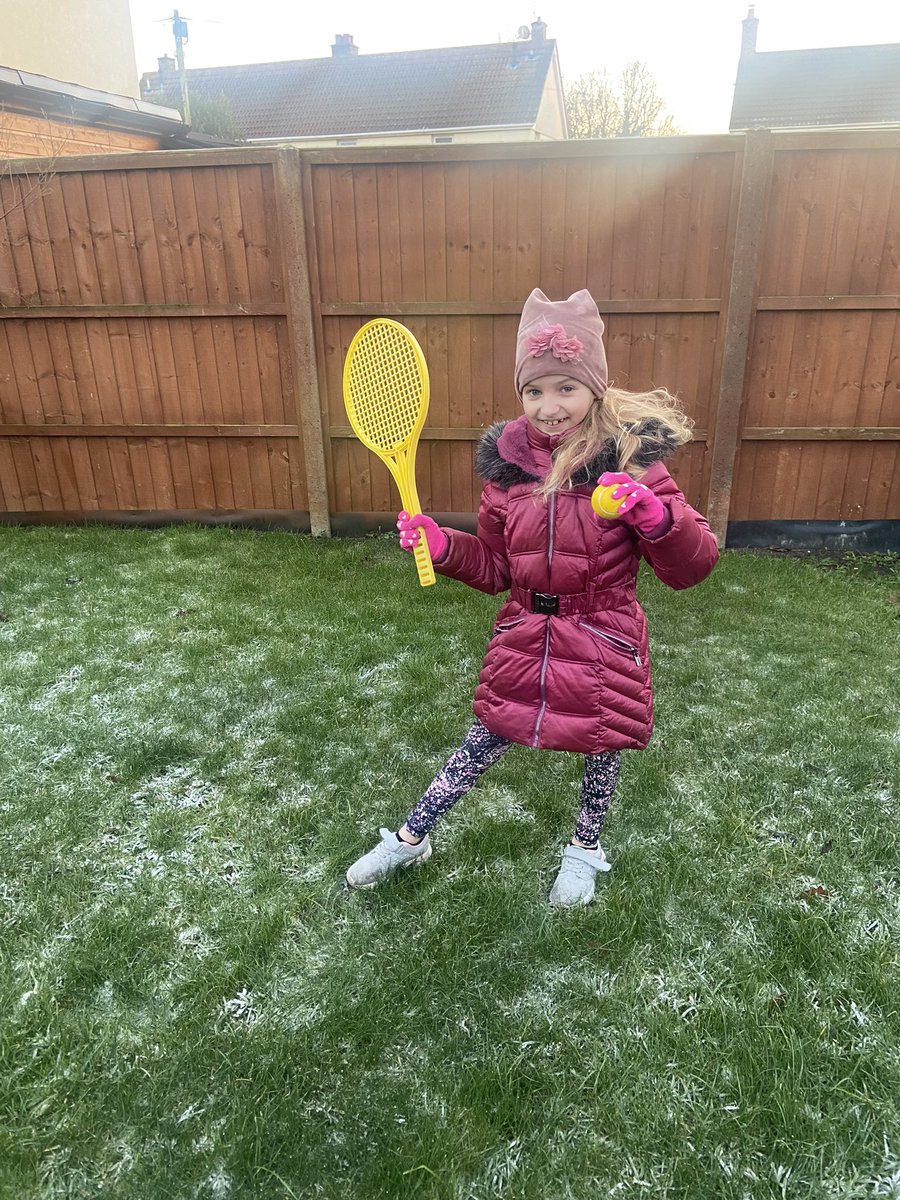 Auguste is  enjoying frosty weather and practicing her racket and ball skills @HowardJuniorSch  @MccourtMiss