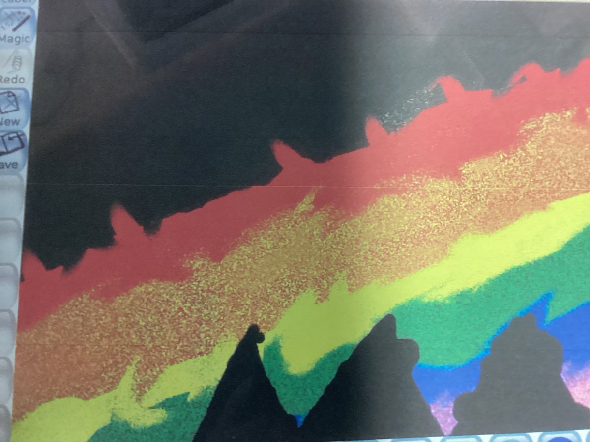 RavensdalePS's tweet photo. We are so proud of our Northern Lights creations using the Tux Paint app. We used a smudging technique to show the movement. Look how effective they are! Stunning! #RPSY2 #RPScomputing https://t.co/7wT30Hxdhg