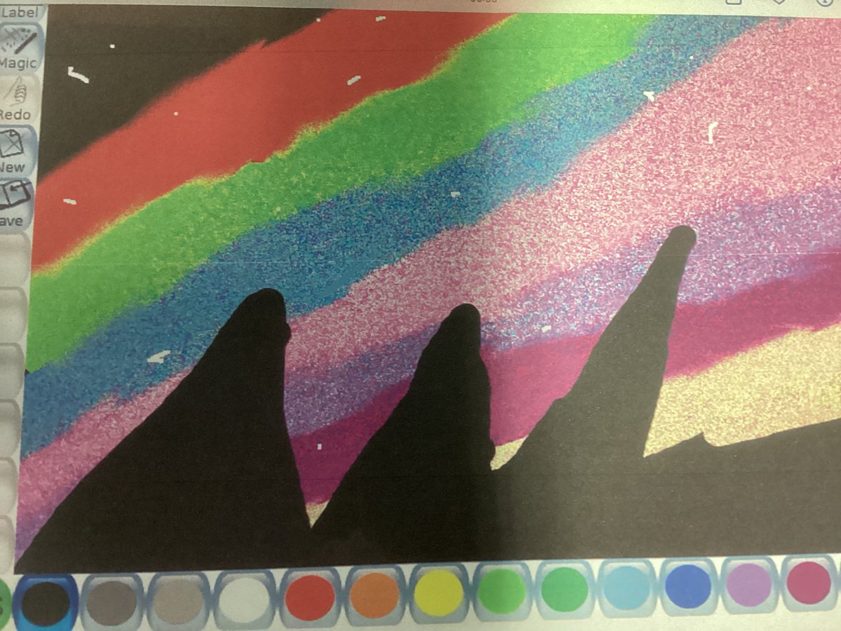 RavensdalePS's tweet photo. We are so proud of our Northern Lights creations using the Tux Paint app. We used a smudging technique to show the movement. Look how effective they are! Stunning! #RPSY2 #RPScomputing https://t.co/7wT30Hxdhg
