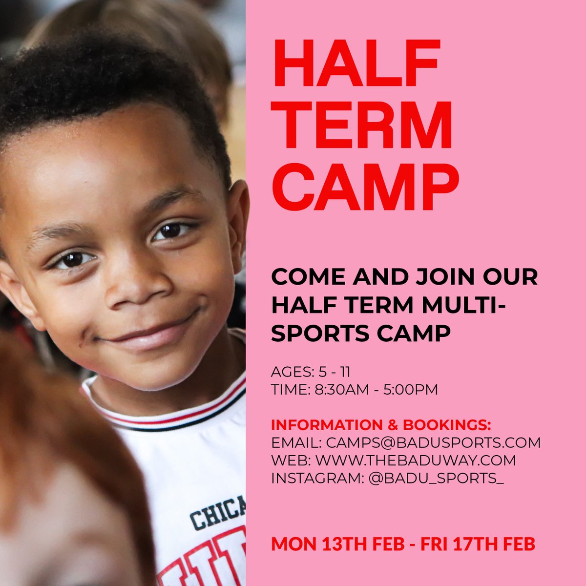 Our Feb half-term multi-activity camp is fast approaching! 🙌

We are back at Holy Trinity Primary School next week 13th-17th February 📆

Spaces are limited so make sure you use the link in our bio to sign up so your child doesn’t miss out👆

#thebaduway ❤️🖤
