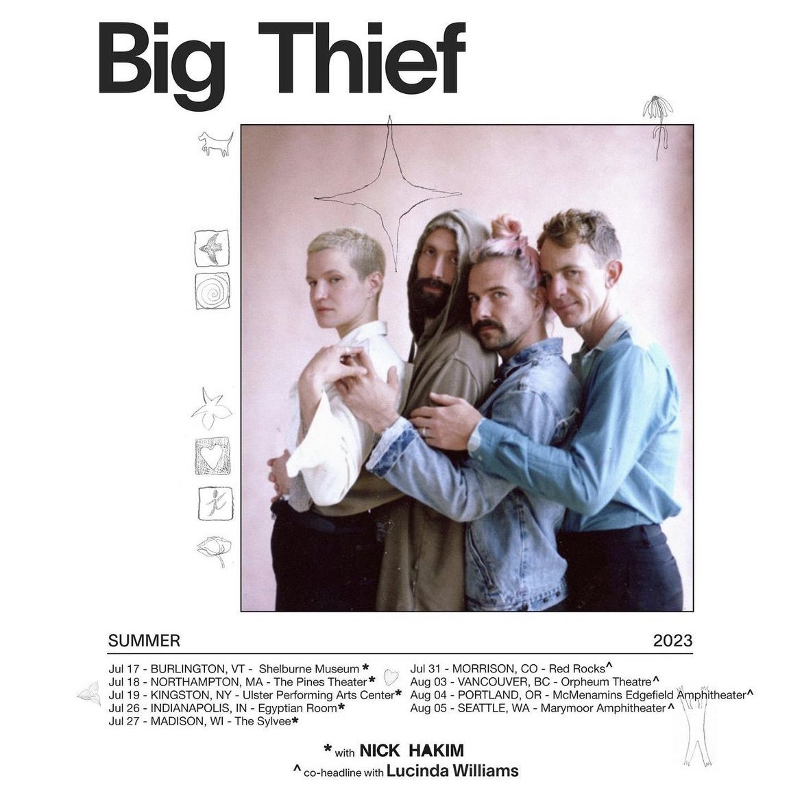 bigthiefmusic's tweet photo. We’re excited to announce new shows this summer, including shows with @nick_hakim and Lucinda Williams. What a dream come true. https://t.co/qjfNk6ulI3