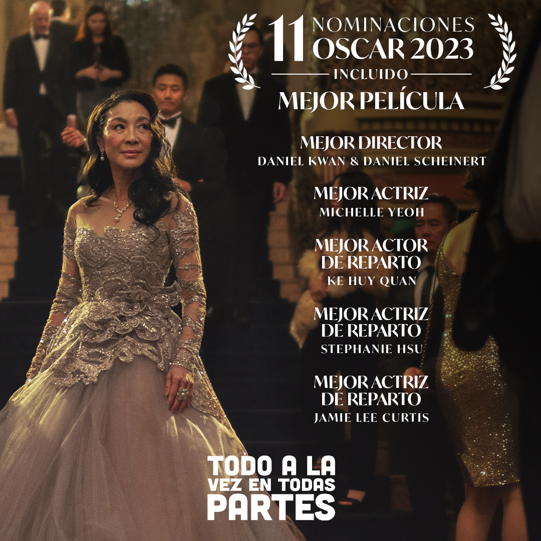 ✨ #TodoALaVezEnTodasPartes es la película más nominada del año con 11 candidaturas, incluyendo Mejor Película #Oscars2023 Gracias a todos por confiar en ella ❤️