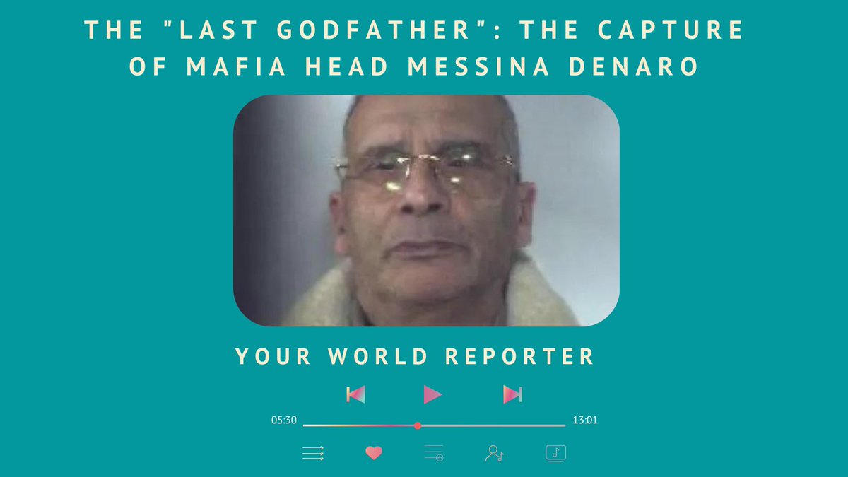 pierloreto's tweet photo. The new episode of my podcast is out. The "last godfather": the capture of Mafia head Messina Denaro. Listen now! #yourworldreporter #ywr
https://t.co/L4vKNHyEE5 https://t.co/feMmSCwzQc