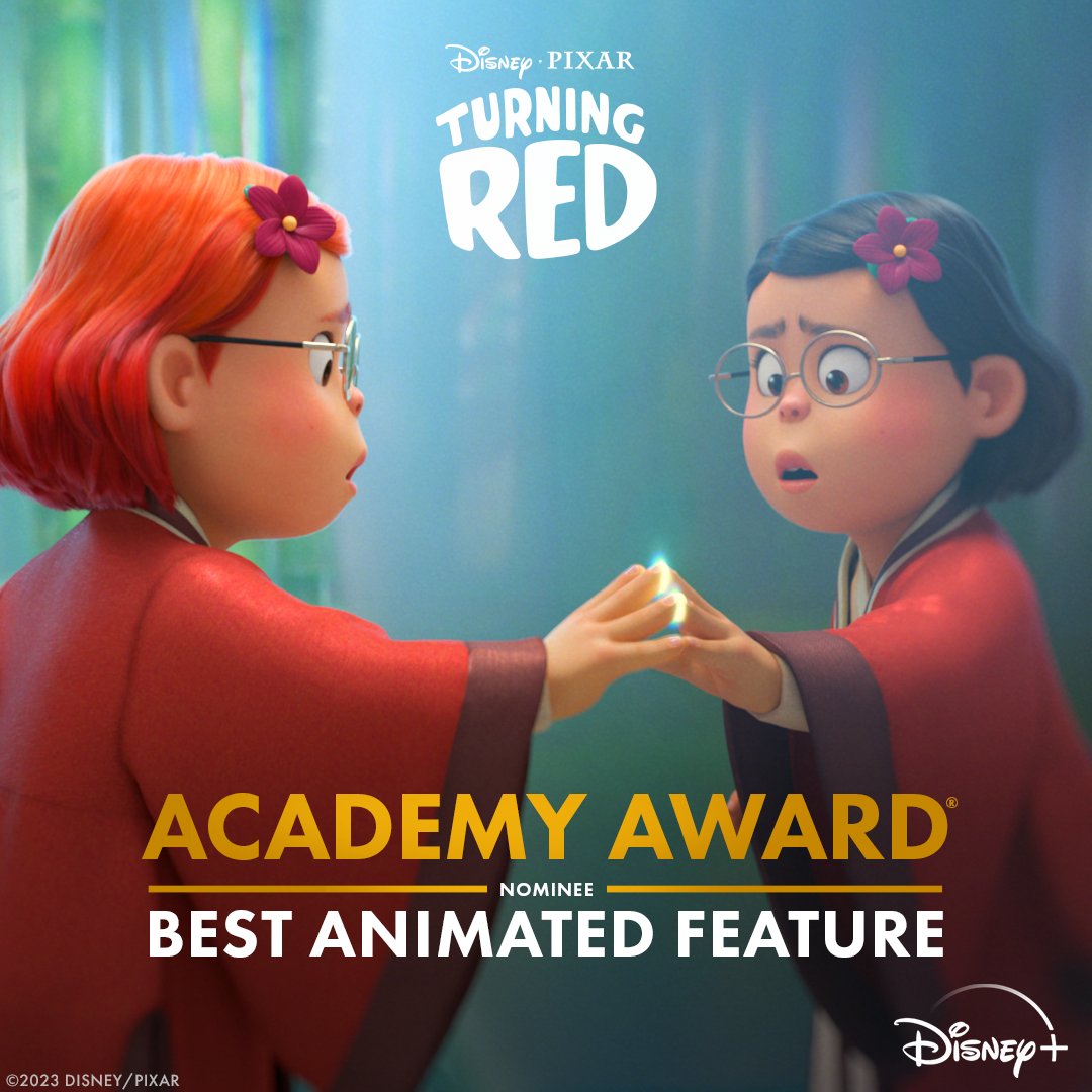 Pixar's tweet photo. Congratulations to the cast and crew of Disney and Pixar’s #TurningRed for their Academy Award nomination for Best Animated Feature! #OscarNoms https://t.co/zRU0dyVRSL