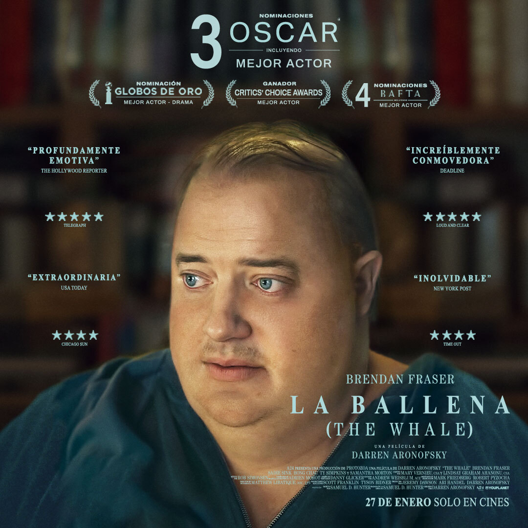 💙 #LaBallenaTheWhale ha conseguido 3 nominaciones #Oscars2023 ✨ Mejor Actor para Brendan Fraser ✨ Mejor Actriz de Reparto para Hong Chau ✨ Mejor Maquillaje y Peluquería