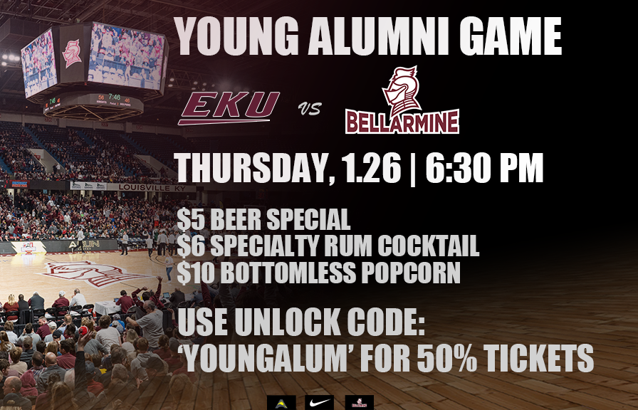 BUKnightsMBB's tweet photo. We are welcoming back Young Alumni with a great deal on Thursday night! 🍺🍸🍿

Use unlock code 'YoungAlum' for 50% off tickets.

EKU vs. Bellarmine | 6:30 | Freedom Hall
🎟️https://t.co/LKx8KuvkGh https://t.co/e3GdVAuAZF