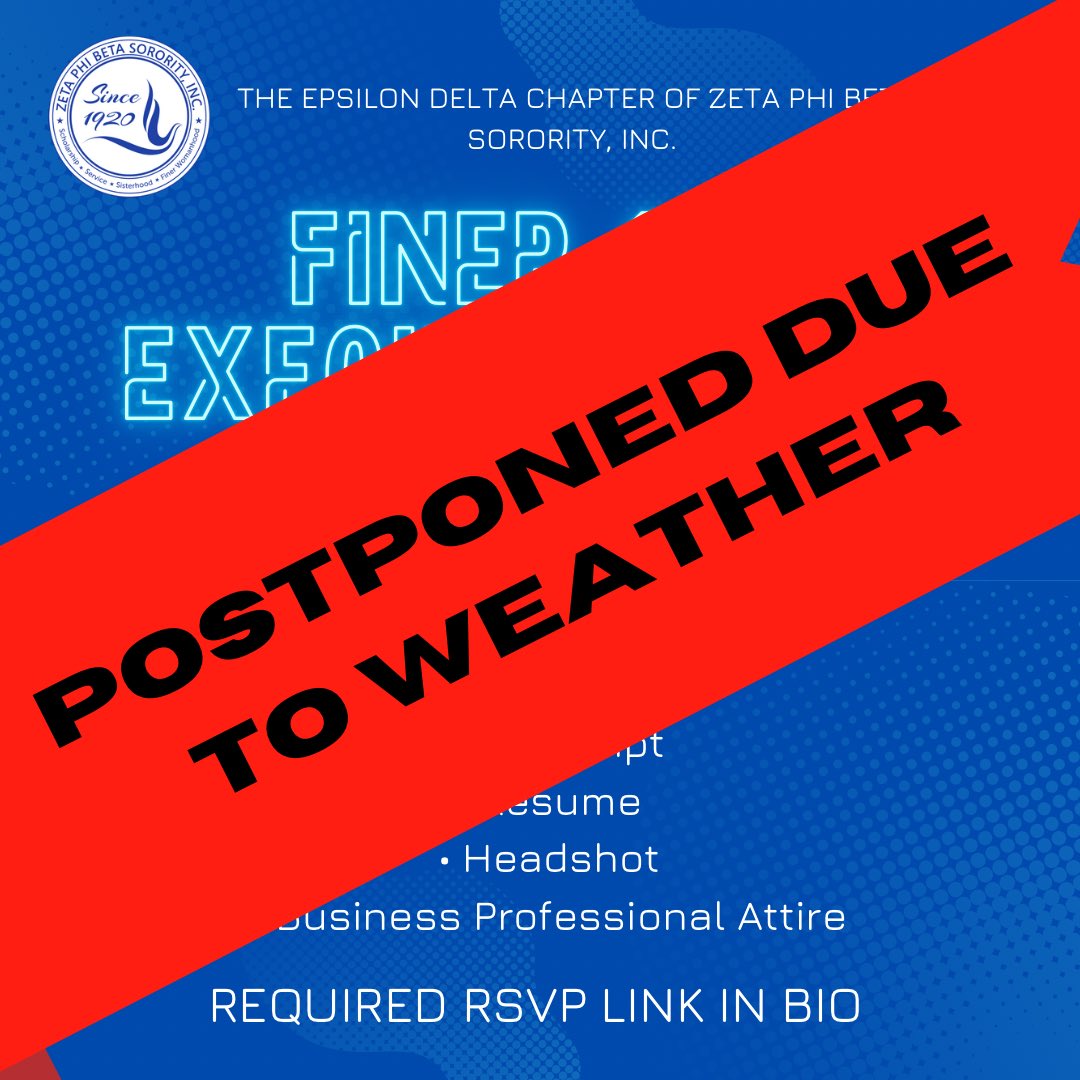 Finer 101: Executing Your Purpose has been postponed due to severe weather conditions in accordance with campus. Stay up to date with our socials for a rescheduled date! Stay safe! 🕊
