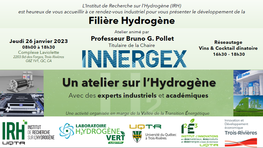 <a href="/Kemitek_CA/">Kemitek</a> participera à l’atelier sur l’hydrogène, animé par le Prof. Dr. Bruno G. Pollet. titulaire de la Chaire Innergex, le 26 janvier prochain à Trois-Rivières.

🎯 On a bien d’hâte d’en savoir plus sur la filière Hydrogène !