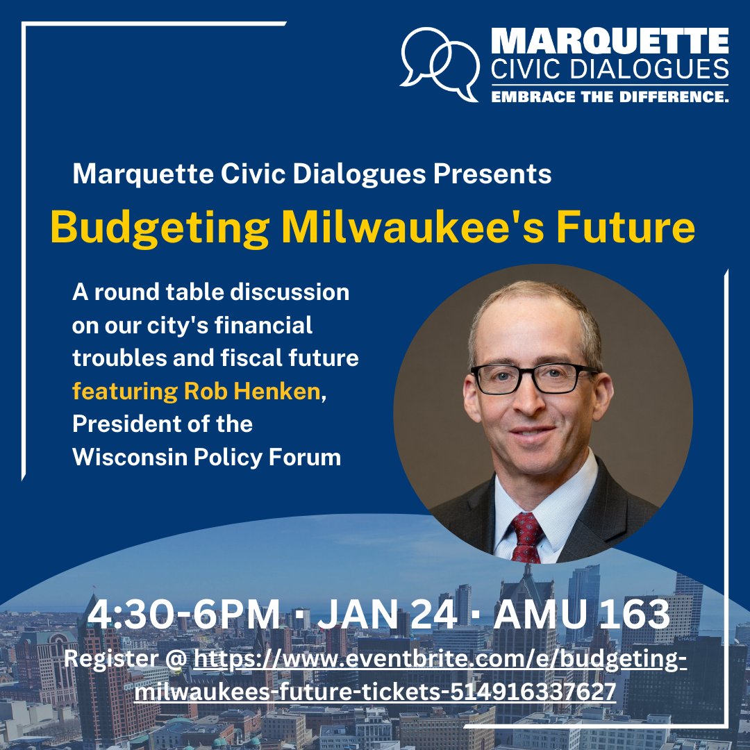 Join us for our first <a href="/MUCivDialogues/">Marquette Civic Dialogues</a> event TODAY with President of <a href="/WisPolicyForum/">Wisconsin Policy Forum</a>, Rob Henken