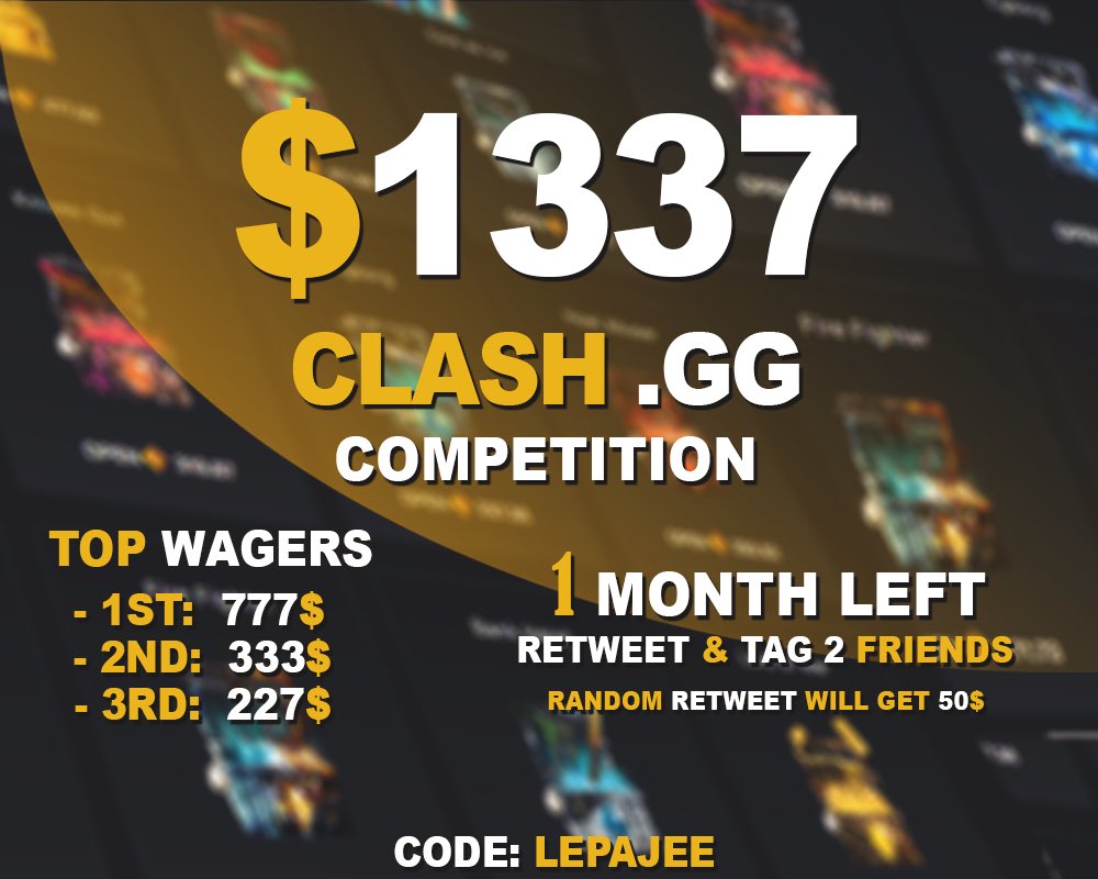 Lepajee's tweet photo. $1337 @clashdotgg Competition 🎁

🥇Top wager: $777
🥈2nd: $333
🥉3rd: $227

Join Clash: https://t.co/IN74qJFjcf
Code: "lepajee" 

Competition will finish in 1 month🎁
Weekly Updates ⏰
Random Retweet will get $50 💵 https://t.co/SDYW64Y5zF