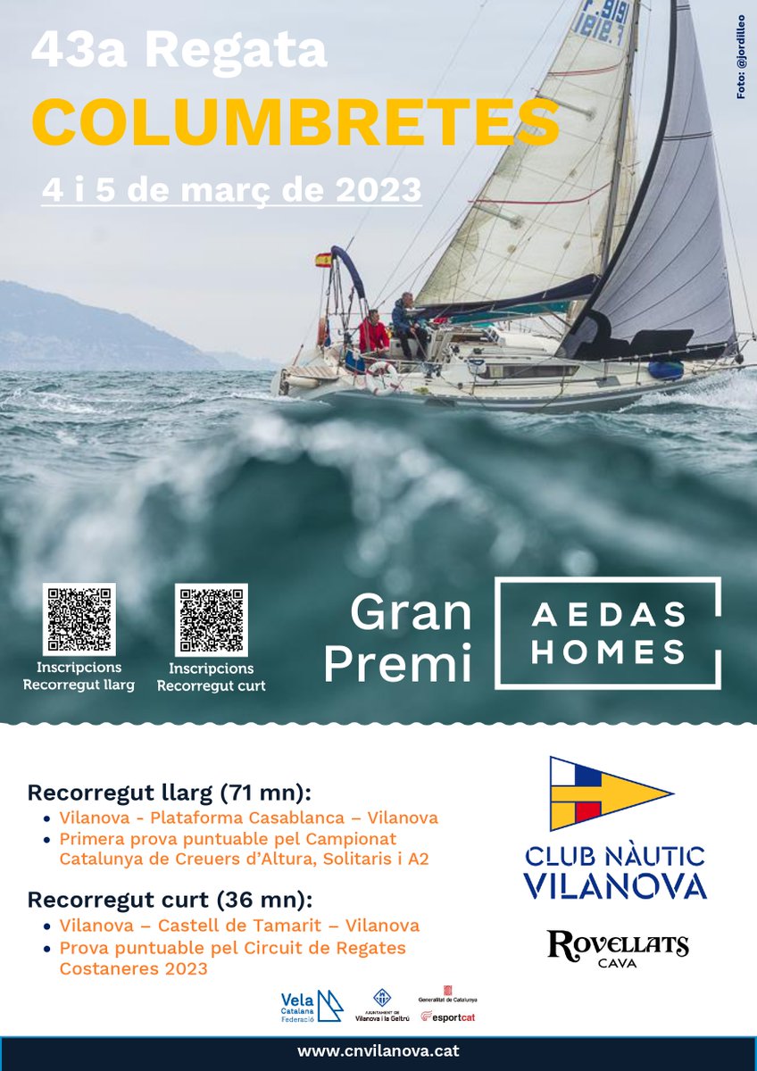 Club Nàutic Vilanova (@nauticvilanova) on Twitter photo Apunteu-vos a la primera gran aventura de l'any, la #RegataColumbretes Gran Premi <a href="/aedashomes/">AEDAS Homes</a>
Inscripcions Obertes:
👉Recorregut Llarg: shorturl.at/qrIRW
👉Recorregut Curt: shorturl.at/mwUW2
Amb el suport de <a href="/Rovellats/">Rovellats Cava</a>
<a href="/vela_cat/">Federació Catalana de Vela</a> <a href="/esportcat/">Esports</a> <a href="/VilanovaTurisme/">VilanovaTurisme</a> Apunteu-vos a la primera gran aventura de l'any, la #RegataColumbretes Gran Premi <a href="/aedashomes/">AEDAS Homes</a>
Inscripcions Obertes:
👉Recorregut Llarg: shorturl.at/qrIRW
👉Recorregut Curt: shorturl.at/mwUW2
Amb el suport de <a href="/Rovellats/">Rovellats Cava</a>
<a href="/vela_cat/">Federació Catalana de Vela</a> <a href="/esportcat/">Esports</a> <a href="/VilanovaTurisme/">VilanovaTurisme</a>