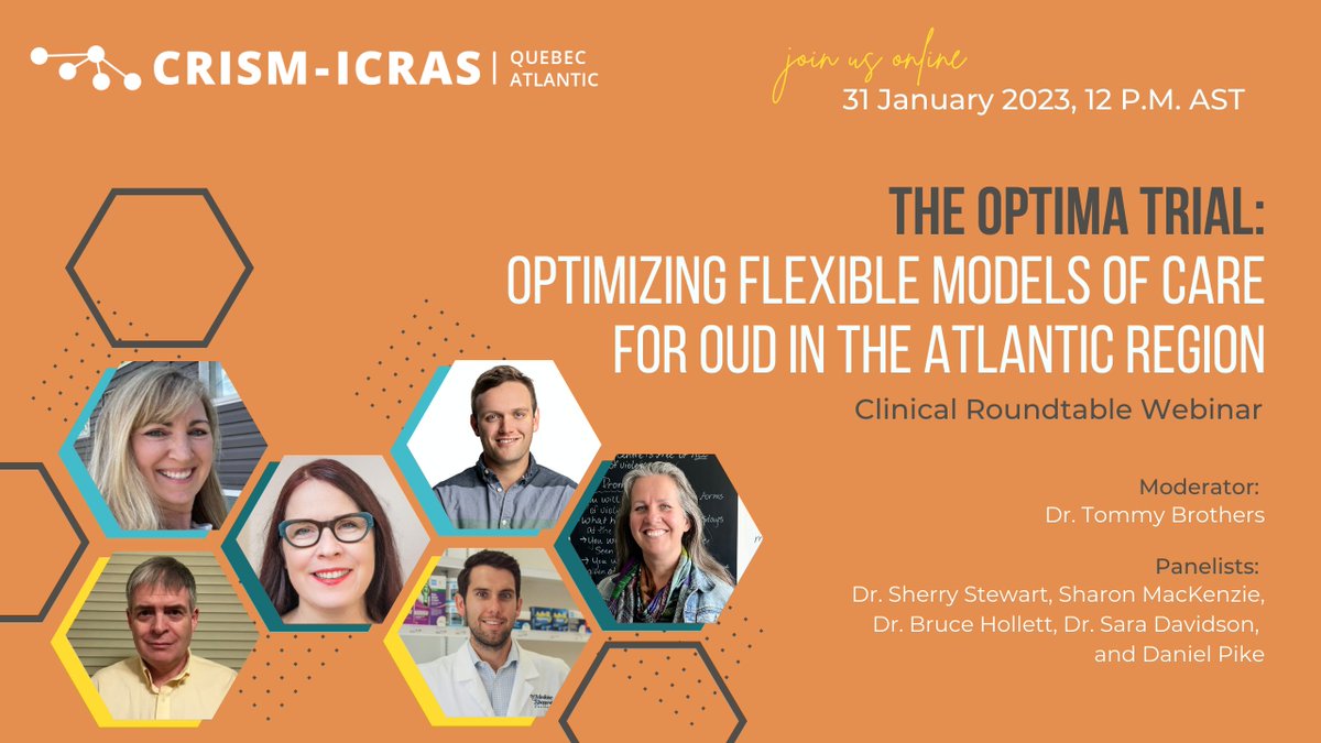 Atlantic clinicians! Join us for a regional webinar from the #OPTIMALTrial series. We will be chatting with clinicians practicing in the Atlantic region on flexible models of care for OUD management. Tune in on January 31st at 12:00pm AST! Register: bit.ly/OPTIMAAtl