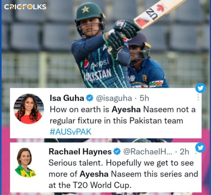 3 sixes against Mighty Australia 18 year old Ayesha Naseem is on fire 🔥❤️
#AyeshaNaseem 
#AUSvPAK