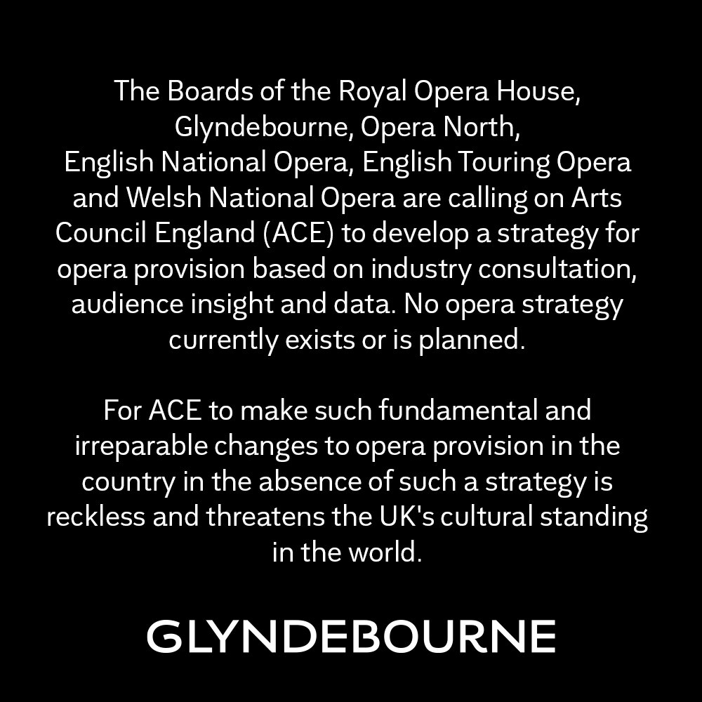Glyndebourne (@glyndebourne) on Twitter photo We call on <a href="/ace_national/">Arts Council England</a> and <a href="/HENLEYDARREN/">Darren Henley CBE</a> to develop an opera strategy, in conversation with audiences and our colleagues across the industry - @RoyalOperaHouse, <a href="/Opera_North/">Opera North</a>, <a href="/E_N_O/">English National Opera</a>, <a href="/ETOpera/">English Touring Opera</a> and @WNOtweet. We call on <a href="/ace_national/">Arts Council England</a> and <a href="/HENLEYDARREN/">Darren Henley CBE</a> to develop an opera strategy, in conversation with audiences and our colleagues across the industry - @RoyalOperaHouse, <a href="/Opera_North/">Opera North</a>, <a href="/E_N_O/">English National Opera</a>, <a href="/ETOpera/">English Touring Opera</a> and @WNOtweet.