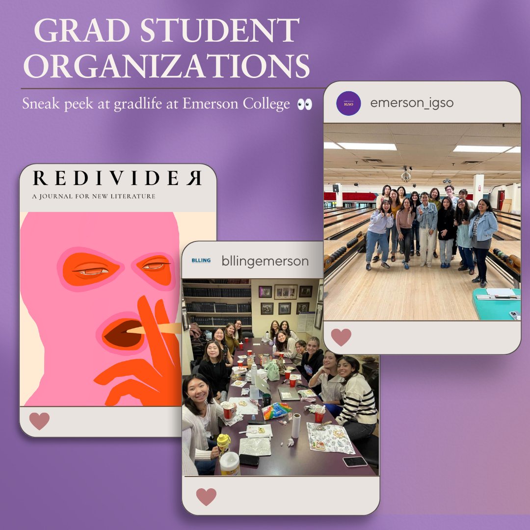 Grad school is more than just classes! At <a href="/EmersonCollege/">Emerson College</a>, we have a variety of grad student organizations where you can find community. 

In our #blog we highlight three clubs that make #gradlife at Emerson even better 👇

ow.ly/pcZU50MzcCt

<a href="/EmersonSOC/">Emerson College School of Communication</a> <a href="/SpeechatEmerson/">Speech@Emerson</a>