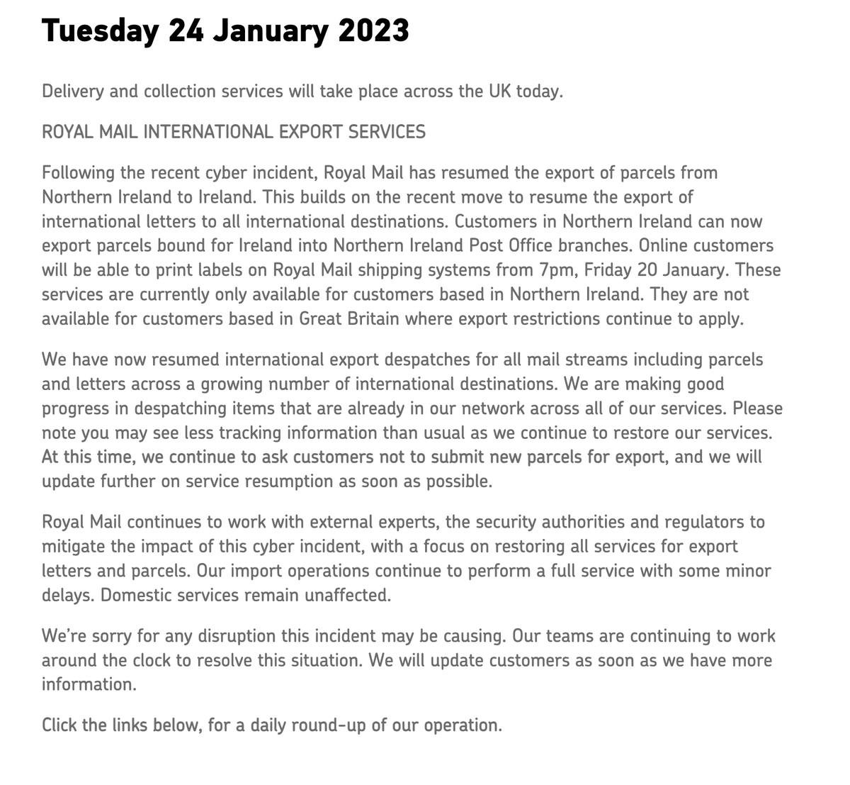 Weird that no one is talking about the cyber attack that has prevented Royal Mail international deliveries for 10 days (and counting)