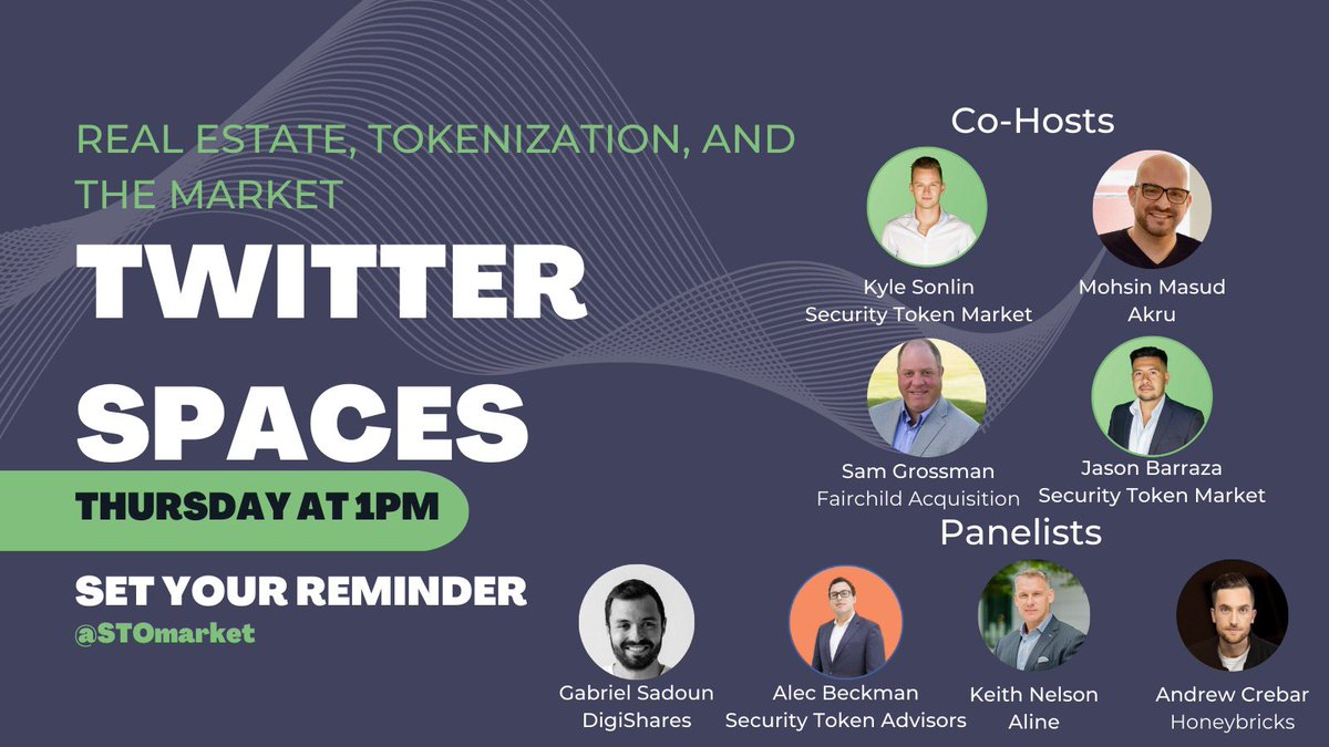 RWAFoundation_'s tweet image. 🎙️Join us Thursday at 1PM talking real estate, tokenization, and the market🏡

@KyleSonlin, @Jason_Barraza_,
@MianMasud, and Sam Grossman are joined by @GabrielSadoun, @alecbeckman_AB, @DualCity450, and @AndyCrebar 

Set your reminders! 👇