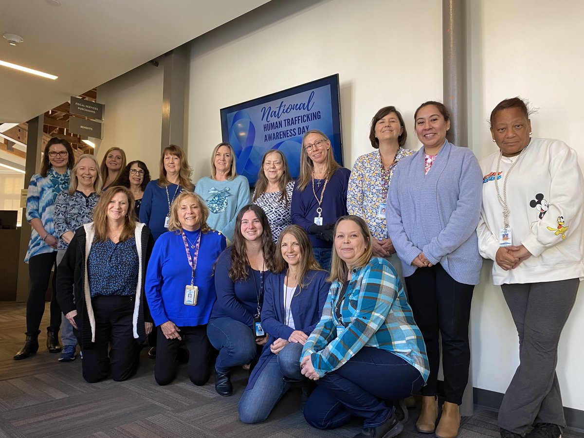 GUHSD Fiscal Services, Purchasing, Benefits, and Payroll employees are raising awareness of the threat of human trafficking by wearing blue today.  #WearBlueGUHSD