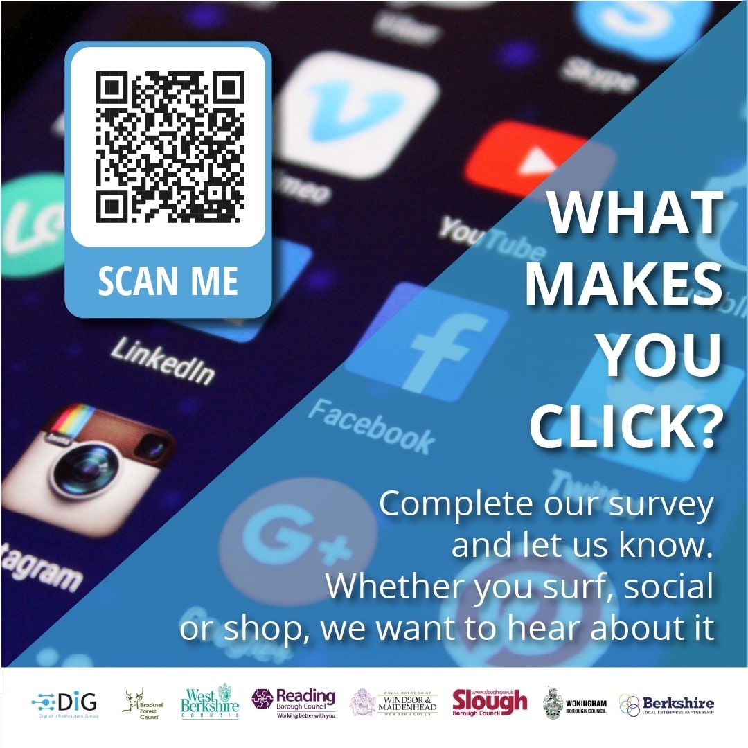 FrimleyHC's tweet photo. What makes you click? Help @BerksDIG improve online services and access to the internet for the region. Complete their survey now: https://t.co/KUUEiO25xY  
#WhatMakesYouClick #ConnectedBerkshire #DigitalInclusion #RBWM #Slough #Bracknell
@SloughCouncil @RBWM @BracknellForest https://t.co/jTJXvVfVVY