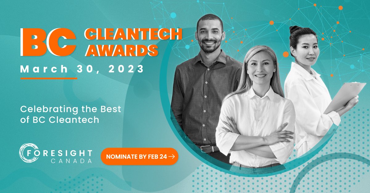 Nominations are open for the #BCCleantechAwards2023, recognizing #changemakers leading the charge towards #netzero. 🌱 Know a deserving BC-based #cleantech innovator, industry partner, investor, government official, or academic? Nominate by Feb 24 ➡️ ow.ly/6cNt50MzbT6