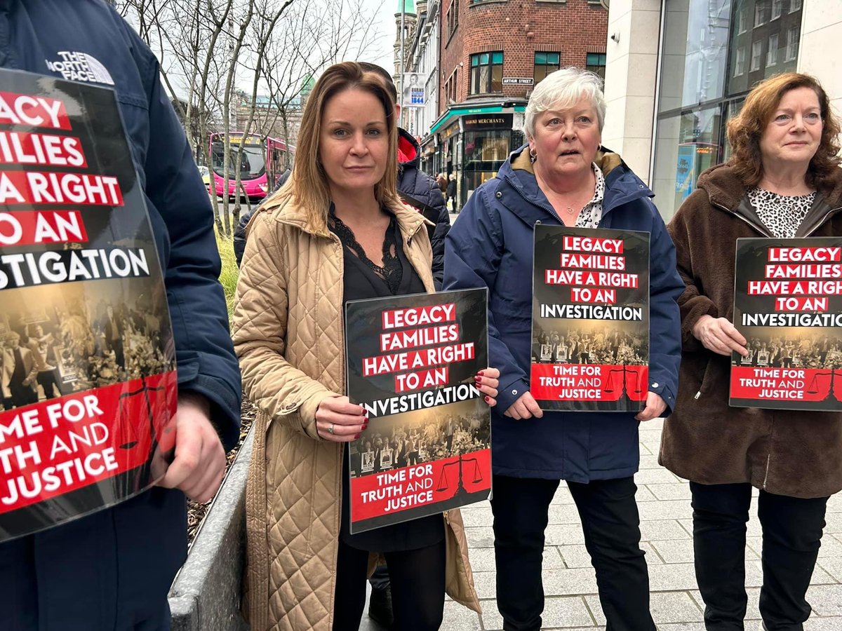A powerful and resolute message today from Belfast to the British Government. 
Sinn Féin will continue to stand with the families bereaved by the British state in their campaign for Justice and Accountability, their strength is relentless. 
They deserve the truth. 
#BillOfShame