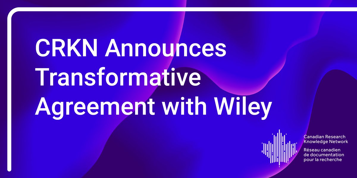CRKN is pleased to announce that we've achieved a transformative agreement with <a href="/WileyGlobal/">Wiley</a> that removes APCs for authors at participating CRKN institutions publishing in Wiley hybrid journals. Learn more at our website! 👉 bit.ly/3WAyFog #OpenAccess