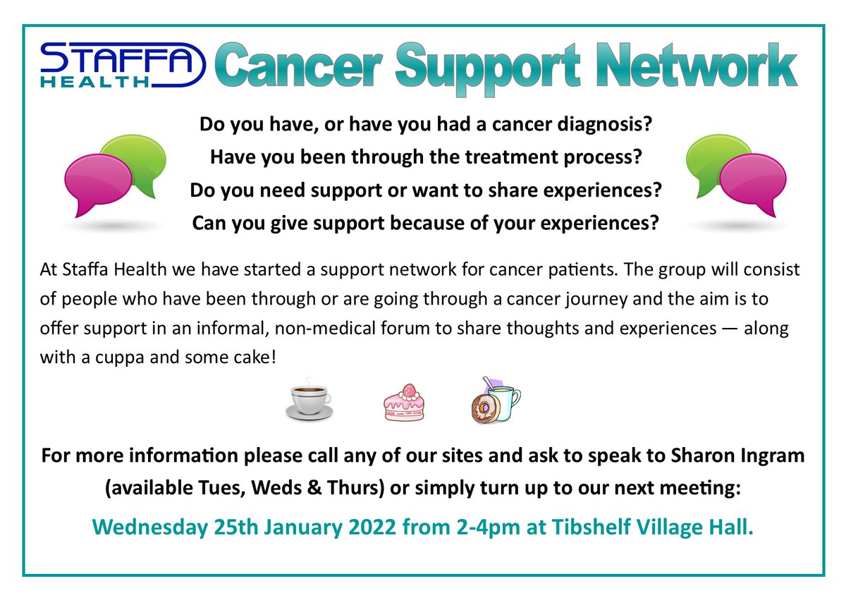Our next Cancer Support Network meeting is tomorrow at Tibshelf Village Hall! New members always welcome ♥️