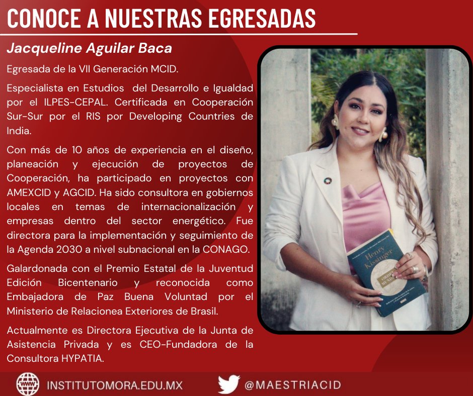 maestriacid's tweet photo. Te presentamos el perfil de nuestra #EgresadaMCID, especialista en Estudios del #Desarrollo e #igualdad. Con más de 10 años de experiencia, actualmente es directora ejecutiva de la #JAP y CEO-Fundadora de la consultora HYPATIA.
#EgresadxMCID
#MCID
#OrgulloMCID https://t.co/DXaTahCP9q