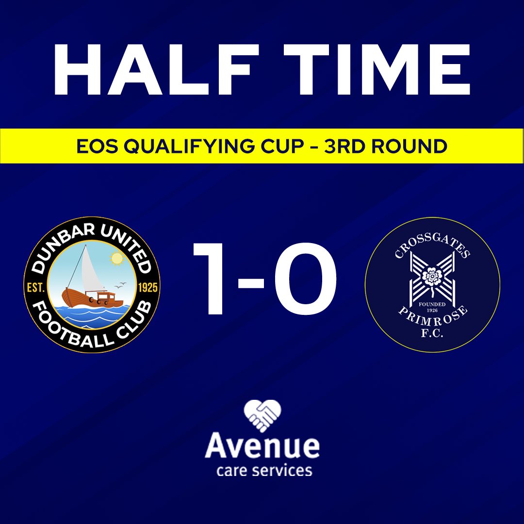 CPFC1926's tweet photo. ⏱ | HALF TIME

Dunbar United [1-0] Crossgates Primrose

#EOSFL | #QualifyingCup https://t.co/jJhEwSXHsK