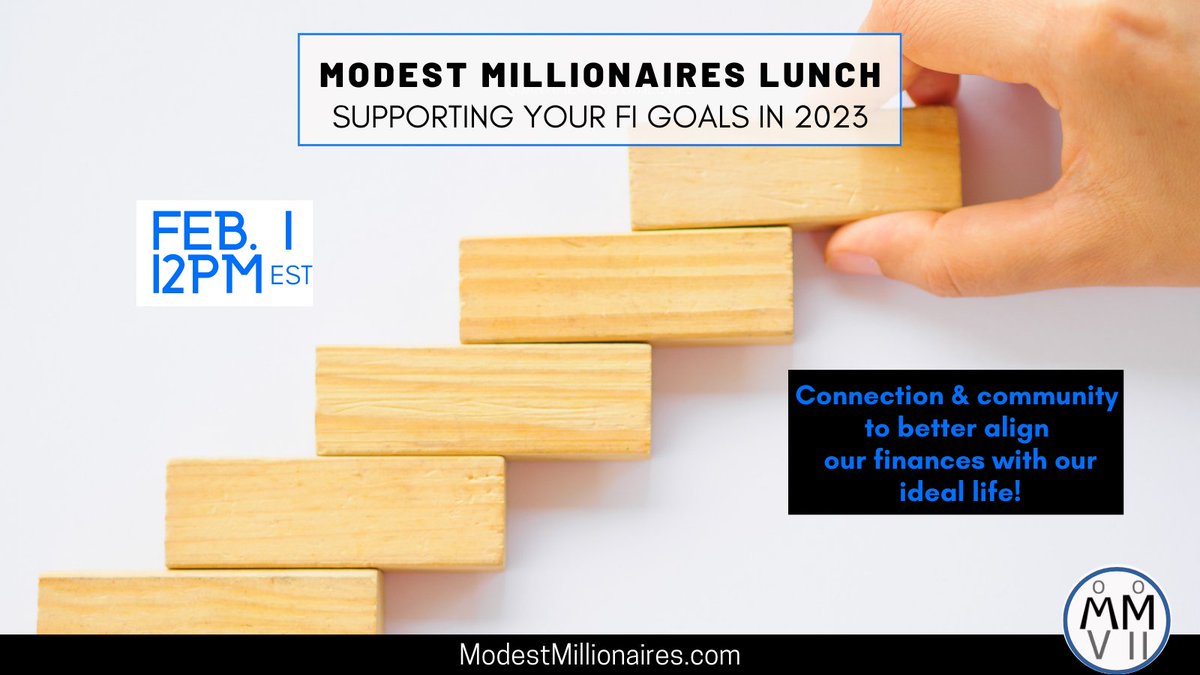 In the fourth Modest Millionaires Lunch 💸 we’ll discuss how best to set &amp; support your FI goals for 2023 . ✨

Join us Wednesday 1/2 for an informative &amp; inspiring conversation on better aligning our journey towards FI to our ideal life!
modestmillionaires.ck.page/a84a33ec23