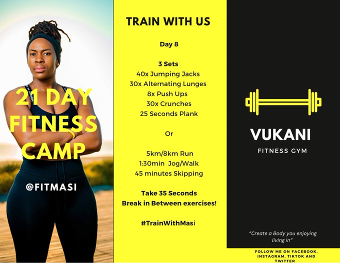 Lalela I want my 2020 body back as per vision board!....Week 2 Day 8 of #TrainwithMasi done & dusted😊.

#TrainWithMasi
#FetchYourBody2023
#RunningWithTumiSole 
#FetchingMyWaist!