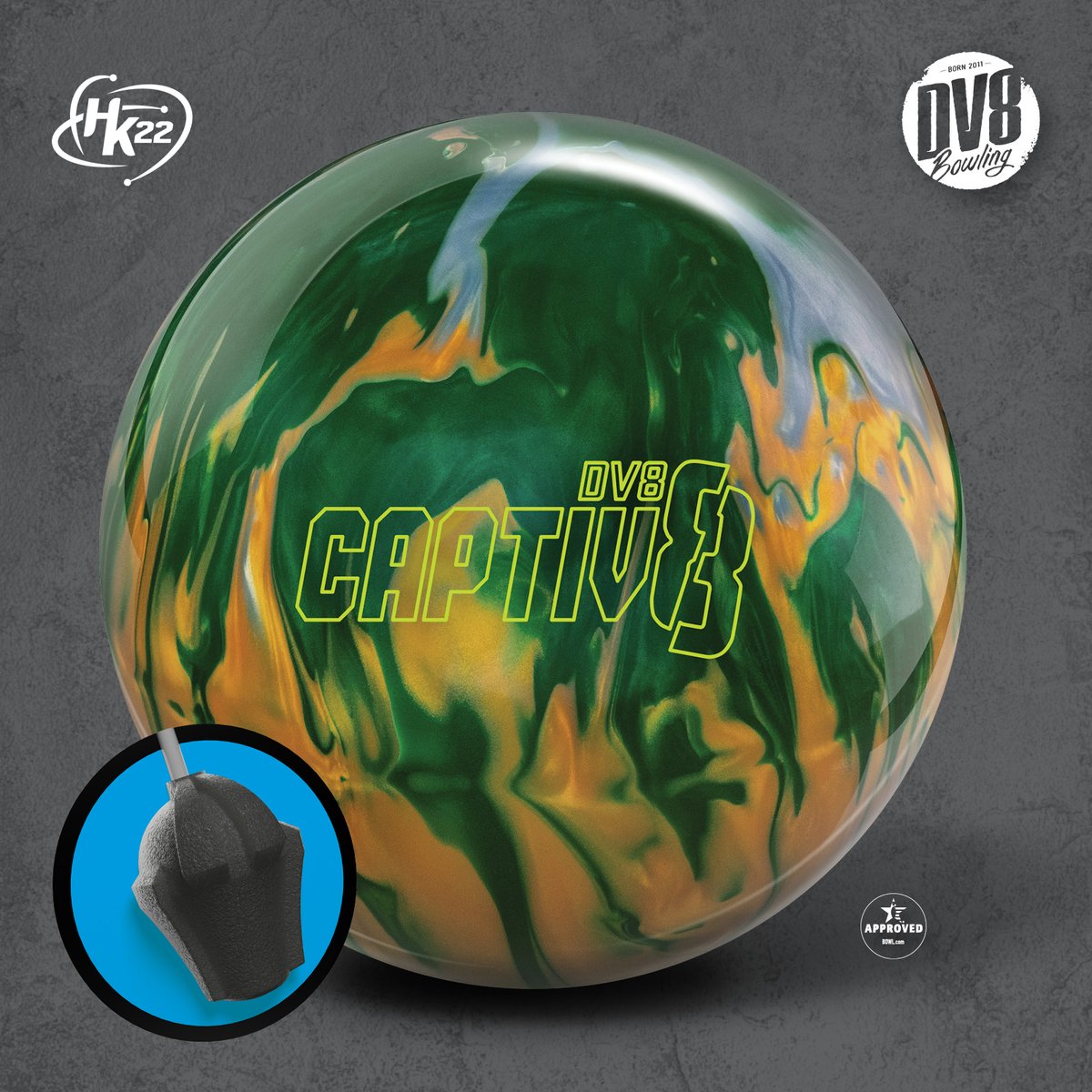 dv8bowling's tweet photo. The Captiv8 brings a new core design to the DV8 line, with a higher RG and medium differential. Matched with the HyperKinetic22 โ Inciter Pearl coverstock engineered to battle medium to lighter oil patterns!
#DV8Bowling #CAPTIV8 02.23.2023
#HyperKinetic22 #HK22 https://t.co/n3DsIRAEcA