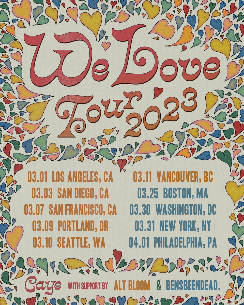caye's tweet image. Really excited to announce that @altbloom &amp;amp; @bensbeendead will be joining me on the WE LOVE Tour! Highly recommend checking these guys out 🎧 caye.eventlink.to/welovetour2023