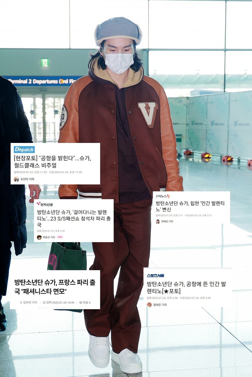 statsforsuga's tweet photo. K-media called #SUGA "Human Valentino" "Fachionista Face" "Walking Valentino" "World Class Visual" after his lastest appearance at Incheon Airport. https://t.co/kvAR1q2OLR