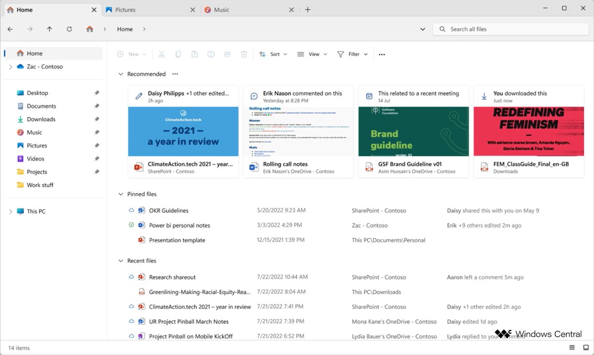 zacbowden's tweet photo. Microsoft is working on a big modern overhaul of the File Explorer on Windows 11. Here's a quick first look: https://t.co/AO7W0o63aM https://t.co/R7mfM5uaxS