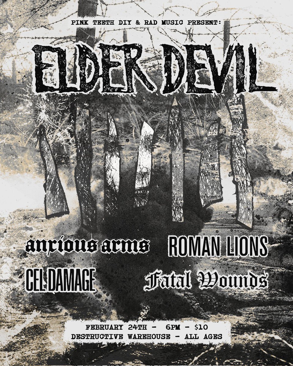 RAD Music (@radmusicof) on Twitter photo We're teaming up with #PinkTeethDIY on this WILD lineup at #DestructiveWarehouse Feb 24th!
<a href="/elderdevilca/">Elder Devil</a>(Fresno Death)
<a href="/anxiousarms916/">Anxious Arms</a>(Sac Heavy Alt)
<a href="/RomanLionsBand/">Roman Lions</a>(San Jose Post Rock)
<a href="/CelDamageBand/">Cel Damage</a>(Hesperia Mathcore)
#FatalWounds(San Fernando HC)
#rad #radmusic #fresno We're teaming up with #PinkTeethDIY on this WILD lineup at #DestructiveWarehouse Feb 24th!
<a href="/elderdevilca/">Elder Devil</a>(Fresno Death)
<a href="/anxiousarms916/">Anxious Arms</a>(Sac Heavy Alt)
<a href="/RomanLionsBand/">Roman Lions</a>(San Jose Post Rock)
<a href="/CelDamageBand/">Cel Damage</a>(Hesperia Mathcore)
#FatalWounds(San Fernando HC)
#rad #radmusic #fresno